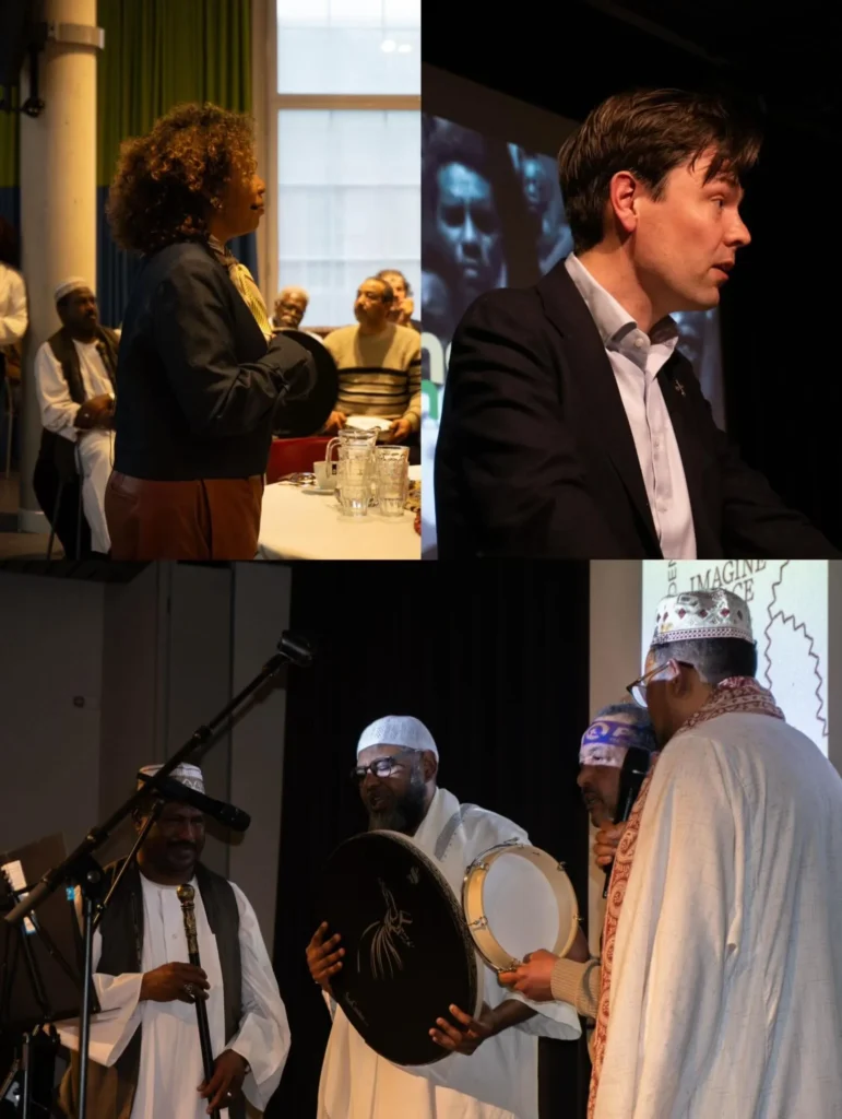 Publiek in de zaal van Wereldmuseum Leiden tijdens de avond van 15 april.
