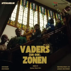 Poster van de documentaire Vaders zijn ook zonen van Sammy Shefa Idris, vertoond in Kriterion Amsterdam.