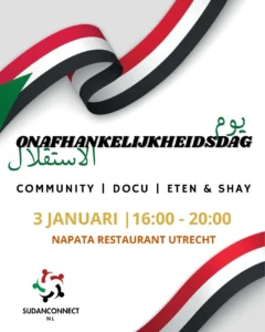Flyer van Yawm Al-Istiqlal op 3 januari, 16:00 tot 20:00 bij Napata Restaurant in Utrecht.